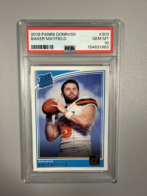 2018 Panini Donruss Baker Mayfield #303 Rated Rookie PSA 10 front