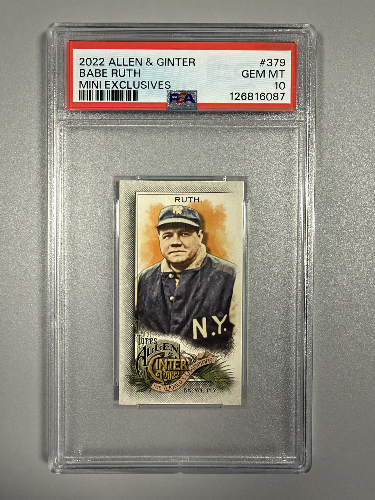 2022 Topps Allen & Ginter Babe Ruth #379 Mini Exclusives PSA 10 front