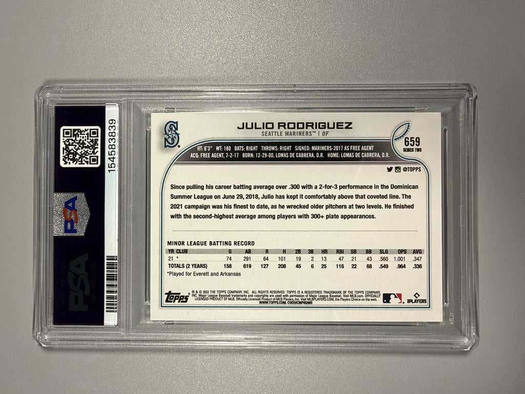 2022 Topps Series 2 Julio Rodriguez #659 SP rookie PSA 9 back