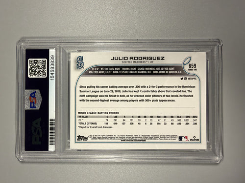 2022 Topps Series 2 Julio Rodriguez #659 SP rookie PSA 9 back