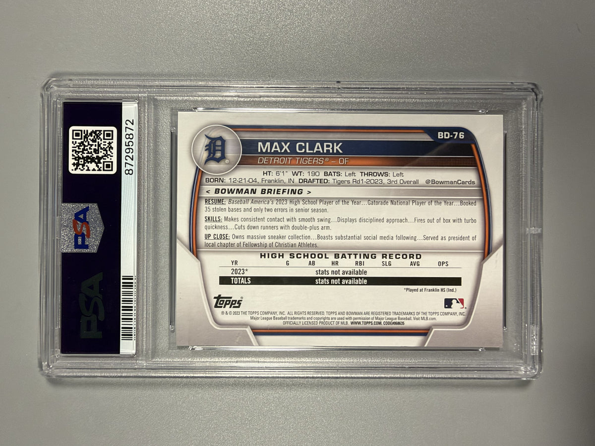 2023 Bowman Draft Max Clark #BD-76 1st Bowman PSA 10 back