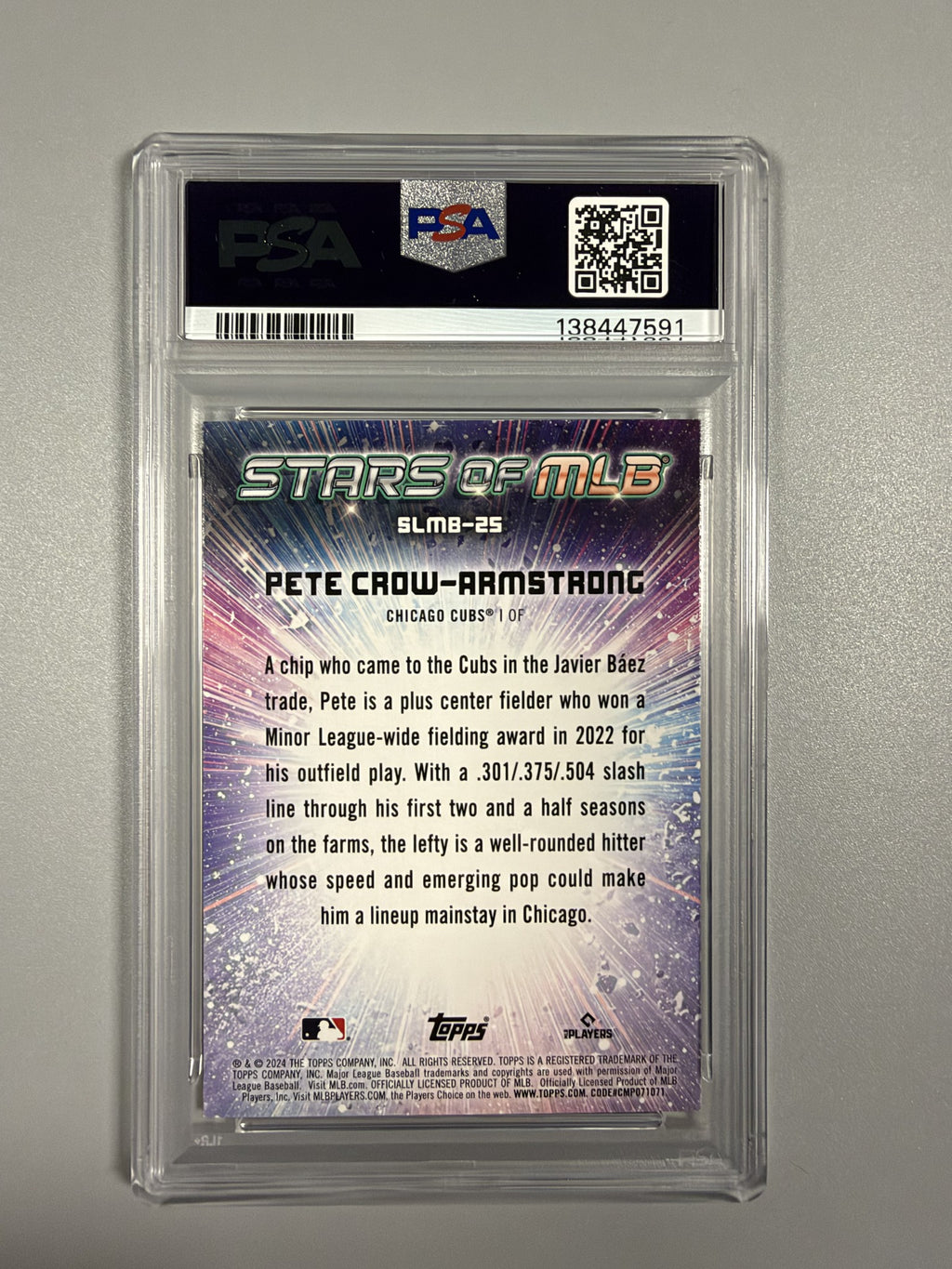 2024 Topps Pete Crow-Armstrong Stars of MLB SLMB-25 rookie PSA 8 back