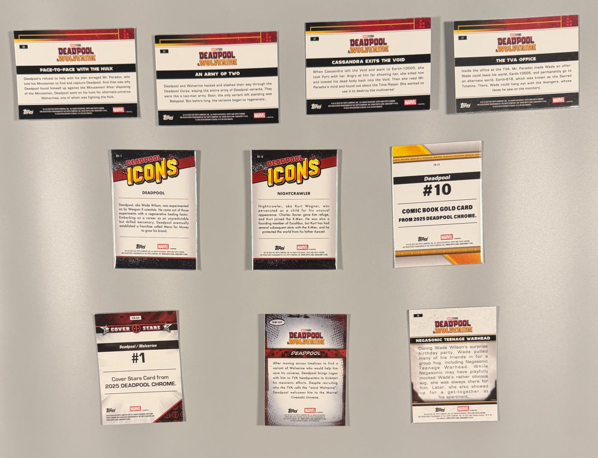 2025 Topps Chrome Deadpool 10-card inserts parallels lot back