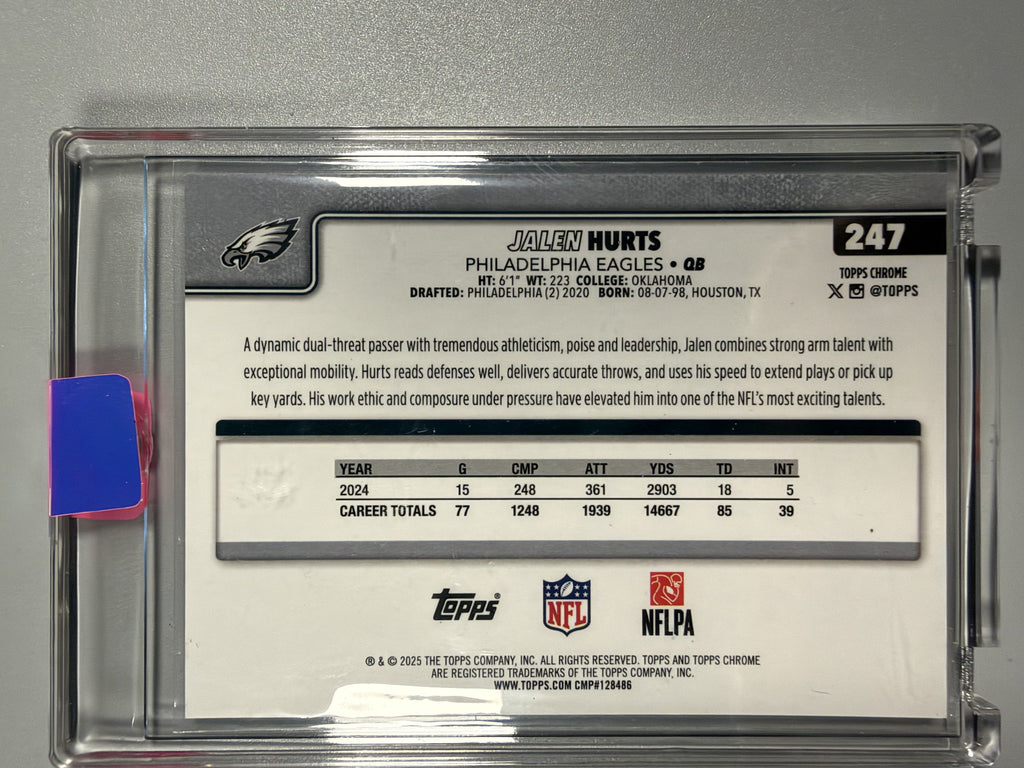 2025 Topps Chrome Jalen Hurts #247 Orange Refractor Image Variation 10/25 back