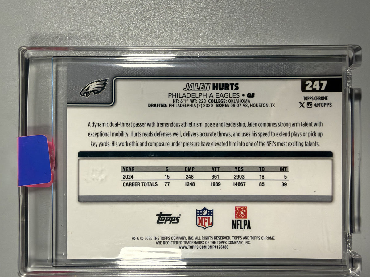 2025 Topps Chrome Jalen Hurts #247 Orange Refractor Image Variation 10/25 back