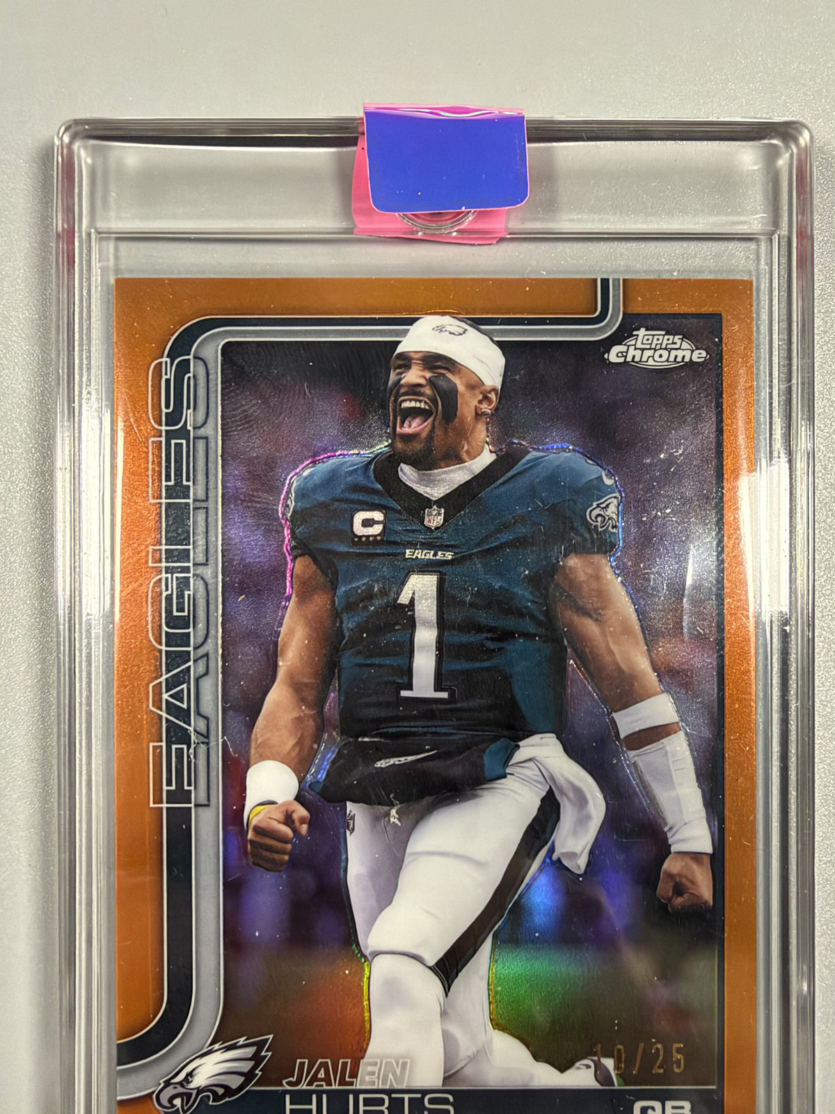 2025 Topps Chrome Jalen Hurts #247 Orange Refractor Image Variation 10/25 front