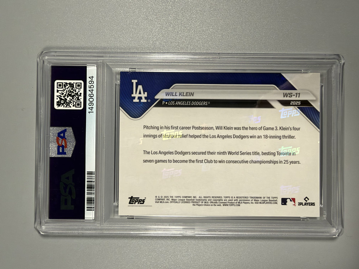 2025 Topps Now World Series Champions Will Klein WS-11 PSA 10 back
