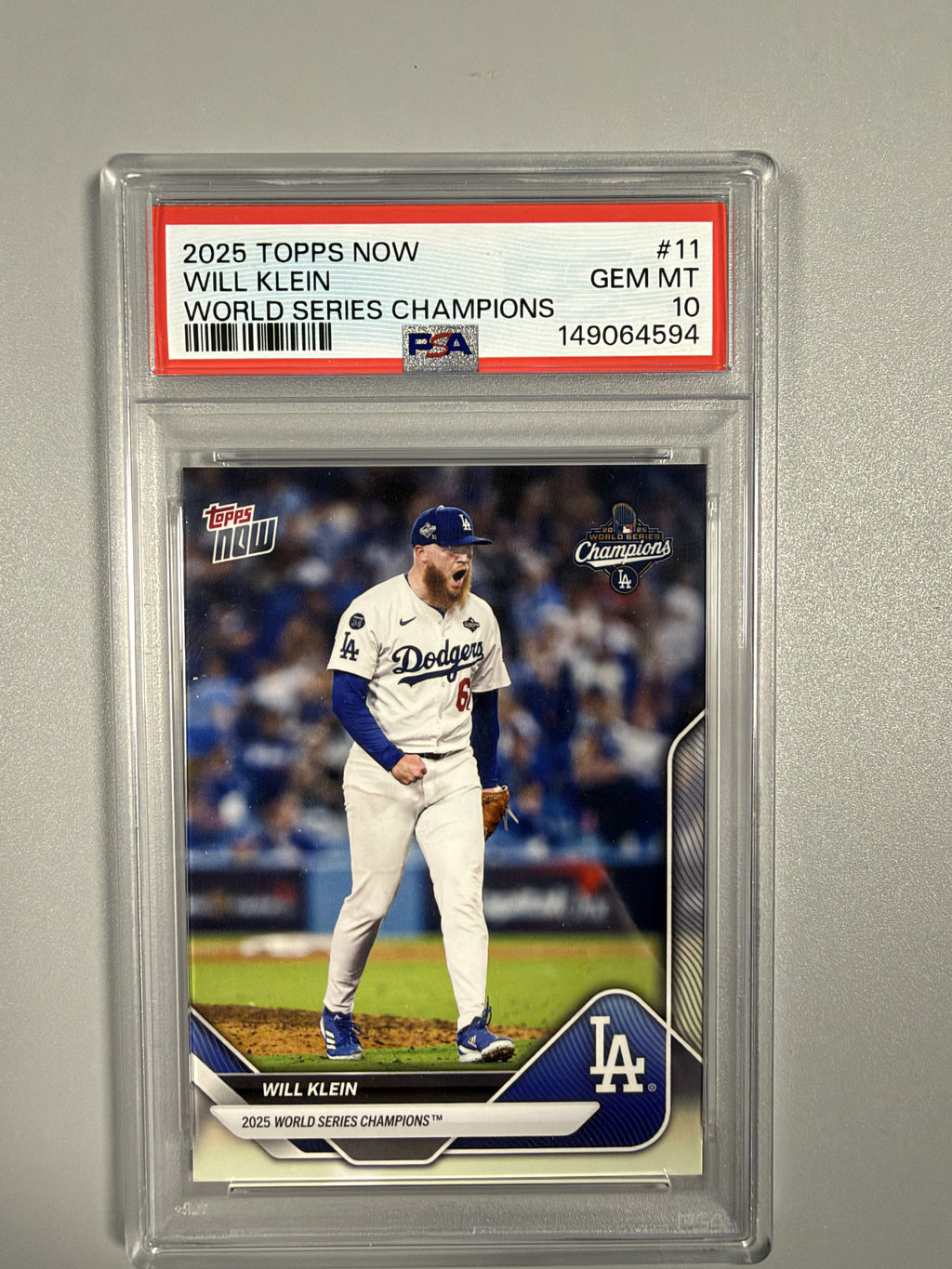 2025 Topps Now World Series Champions Will Klein WS-11 PSA 10 front