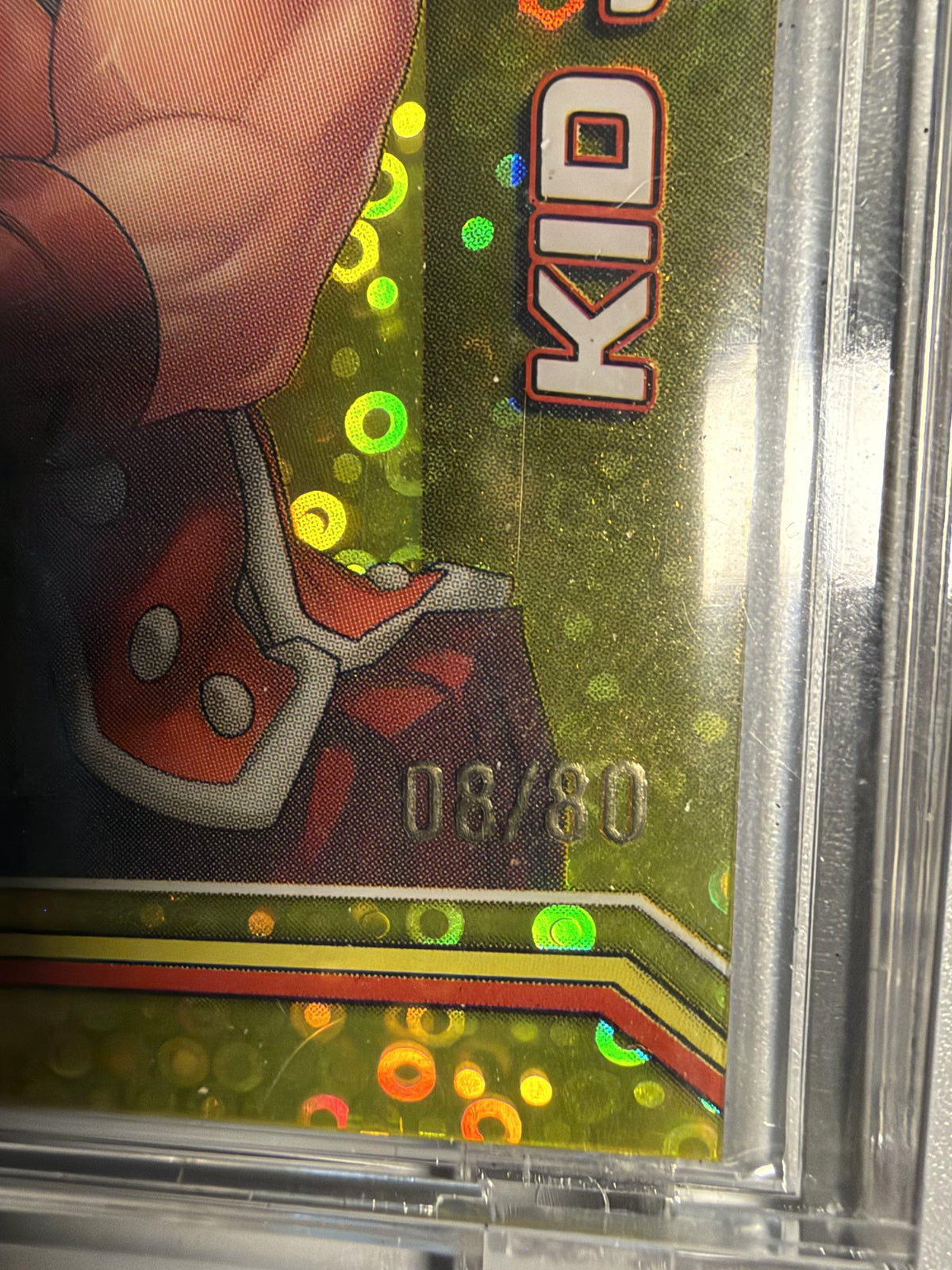 2026 Topps Chrome Marvel Kid Juggernaut #64 Dazzler's Silver Rhythm Refractor 08/80 serial number close-up
