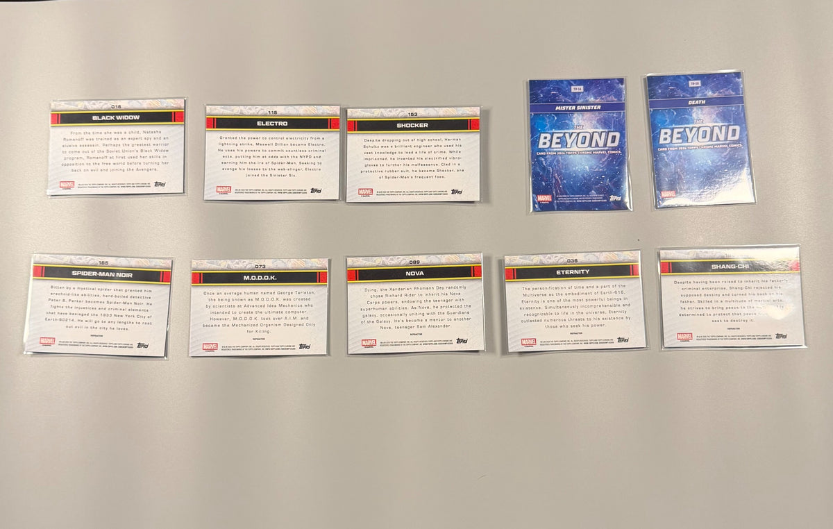 2026 Topps Chrome Marvel Refractors Parallels and Inserts 10-card lot back