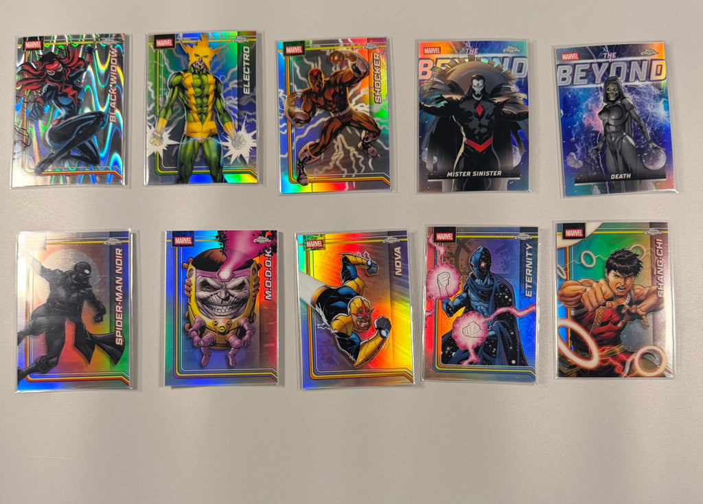 2026 Topps Chrome Marvel Refractors Parallels and Inserts 10-card lot front