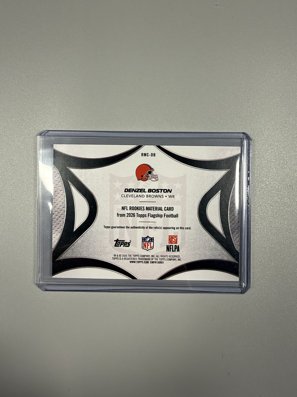 2026 Topps Flagship Denzel Boston NFL Rookies Material Green 85/99 rookie relic back