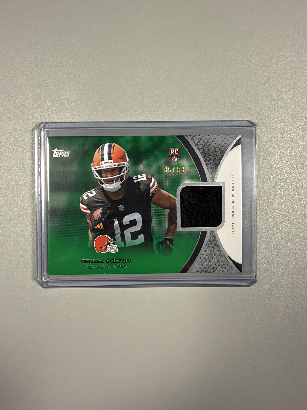 2026 Topps Flagship Denzel Boston NFL Rookies Material Green 85/99 rookie relic front