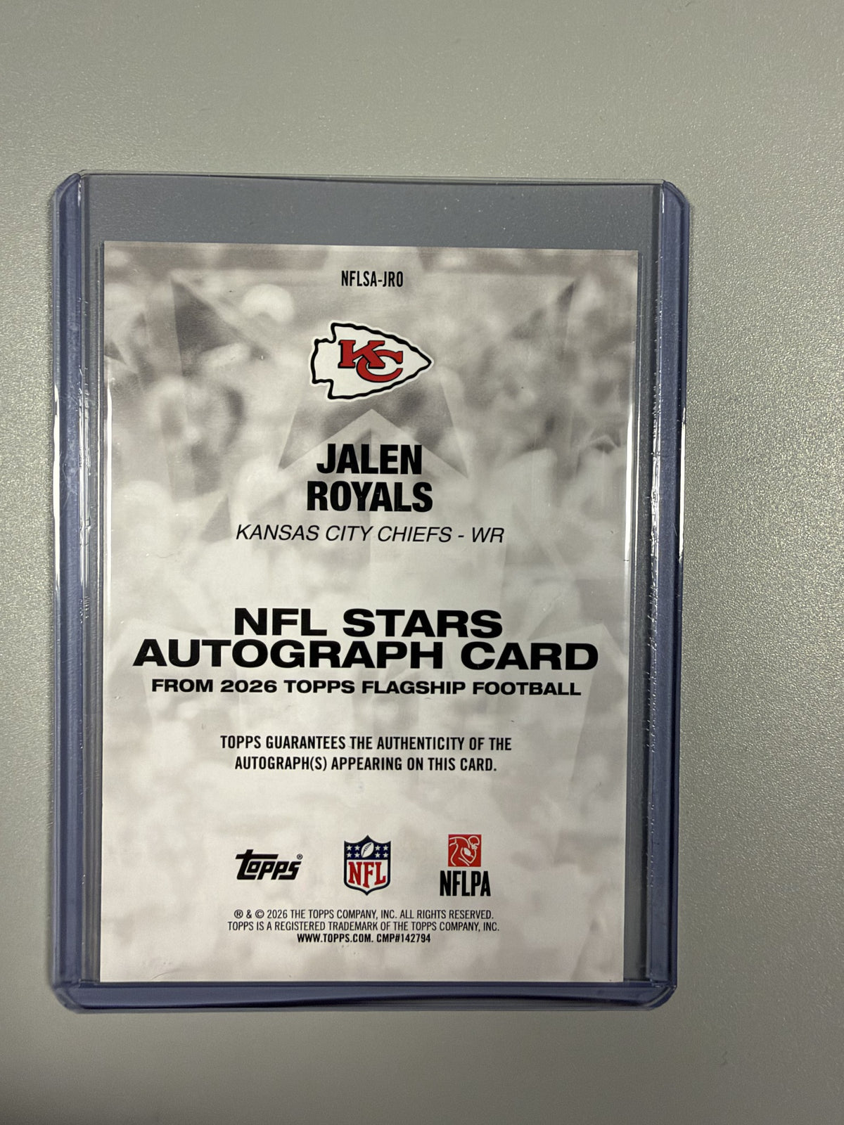2026 Topps Flagship Jalen Royals NFL Stars Autograph Blue 123/150 back