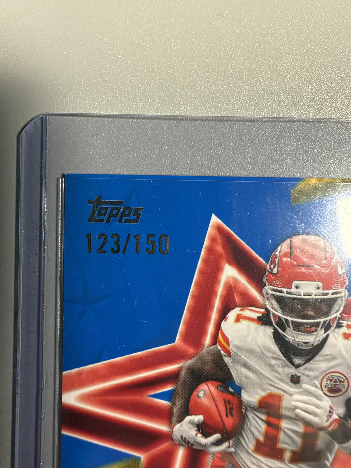 2026 Topps Flagship Jalen Royals NFL Stars Autograph Blue 123/150 serial number close-up