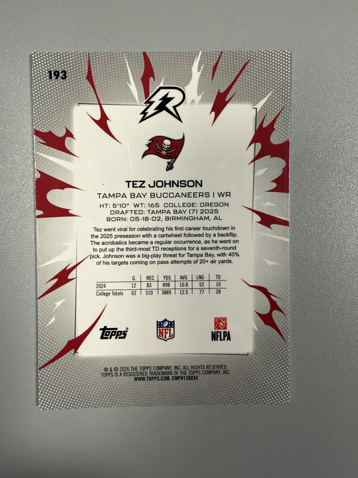 2026 Topps Resurgence Tez Johnson #193 White Surge rookie 104/125 back