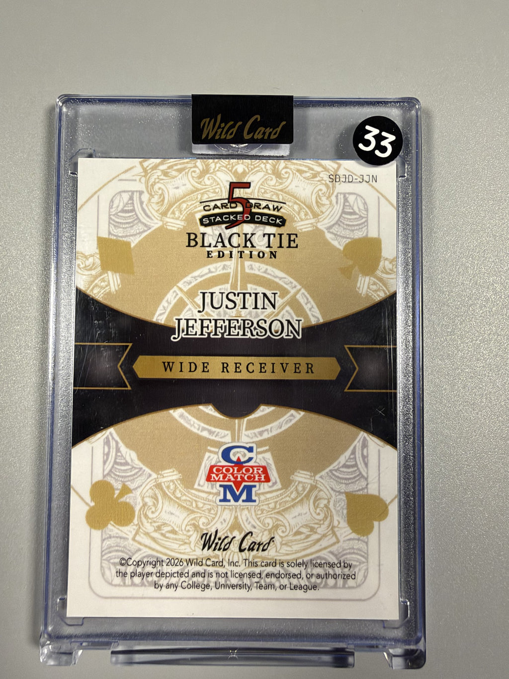 2026 Wild Card 5 Card Draw Black Tie Edition Justin Jefferson Ace of Diamonds 1/1 back
